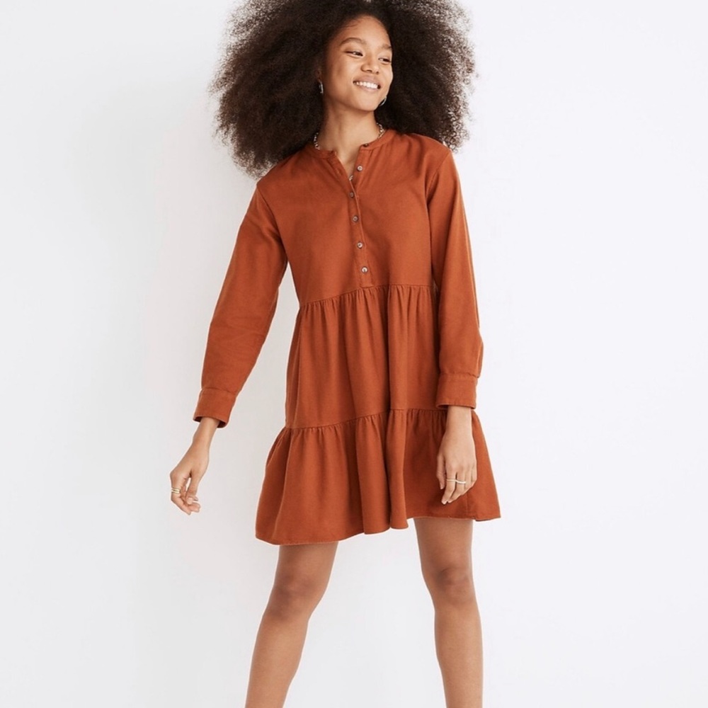 Madewell Flannel Button-Placket Tiered Mini, Sz L, very good condition